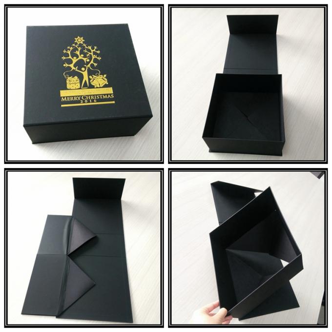 Contenitore di regalo attuale di oro di logo su ordinazione di timbratura, contenitore di cartone di piegatura del nero di natale